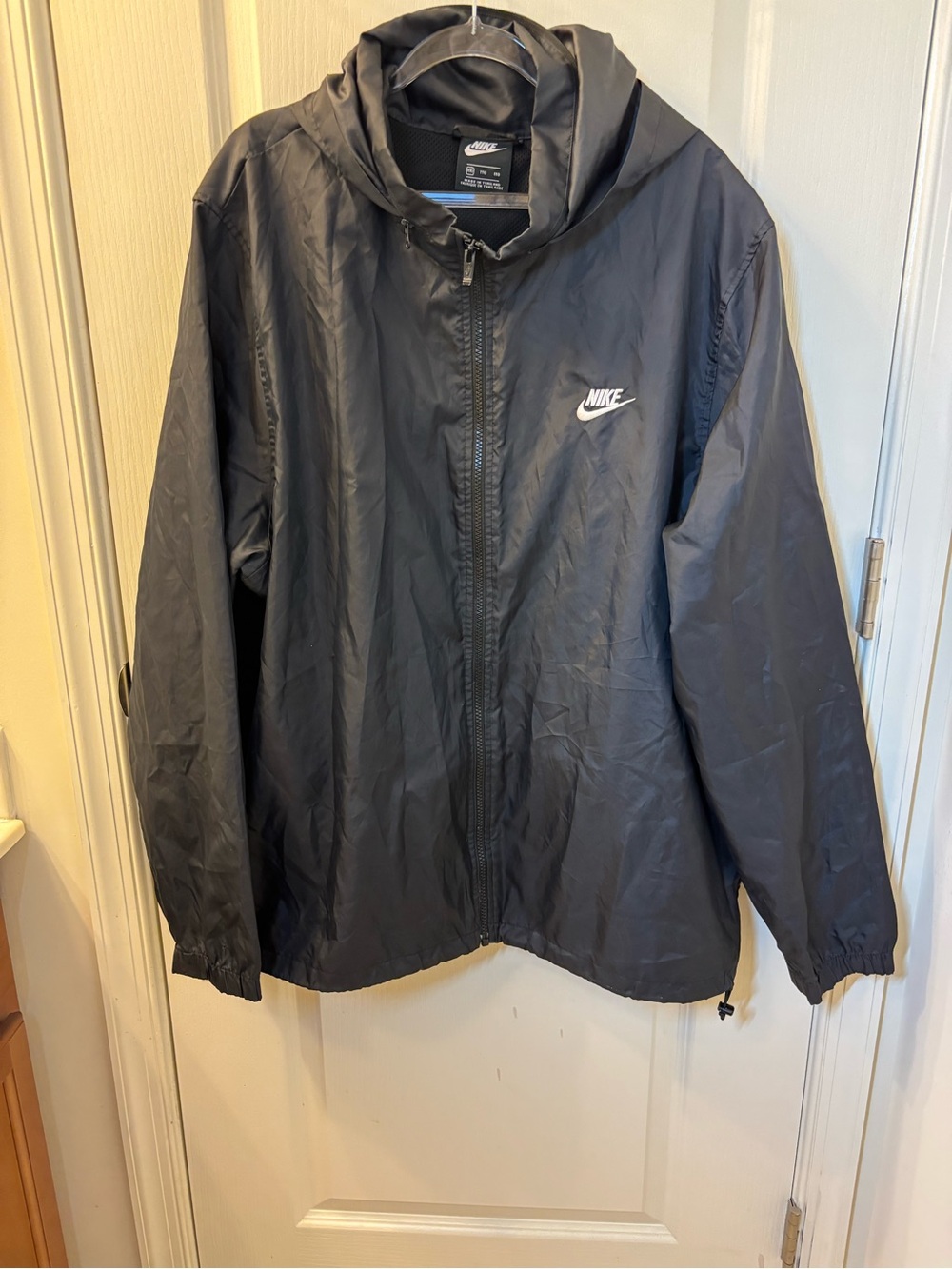 Nike Black Hooded Windbreaker with White Swoosh